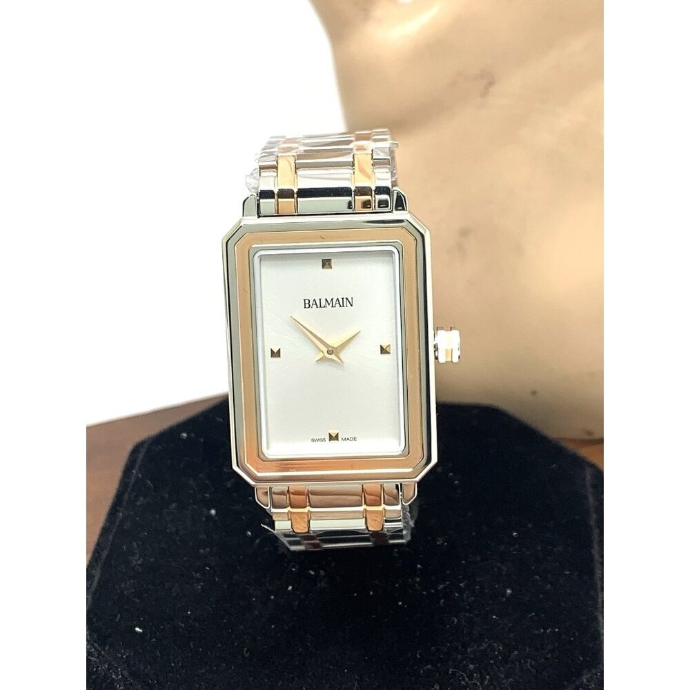 Balmain Women's Watch B43883326 Swiss Quartz Rose Gold Silver Steel Tank 25mm